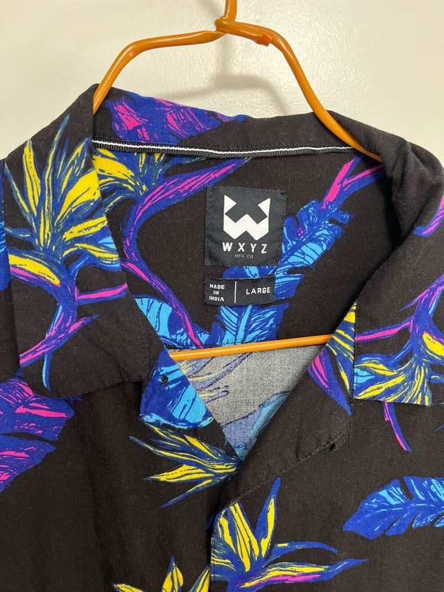 WXYZ Men's Tropical Print Short-Sleeve Shirt - Blue/Pink/Yellow - photo 3