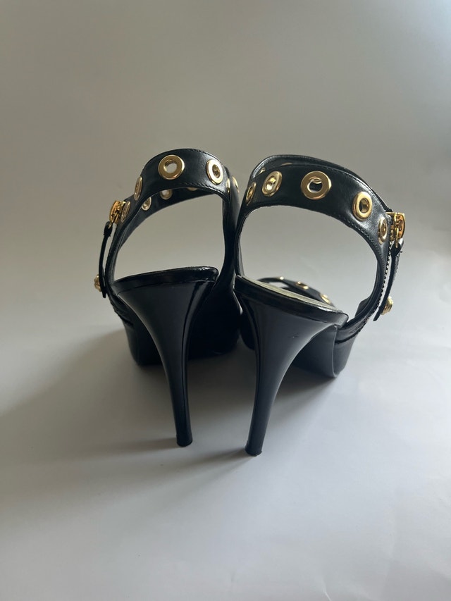 Guess Olympic Patent Black Open-Toe High Heels Size 7 - photo 3
