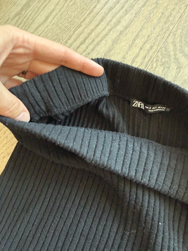 Zara Black High Ride Below Knee Ribbed Skirt S - photo 3