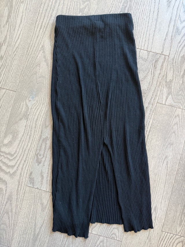 Zara Black High Ride Below Knee Ribbed Skirt S - photo 4
