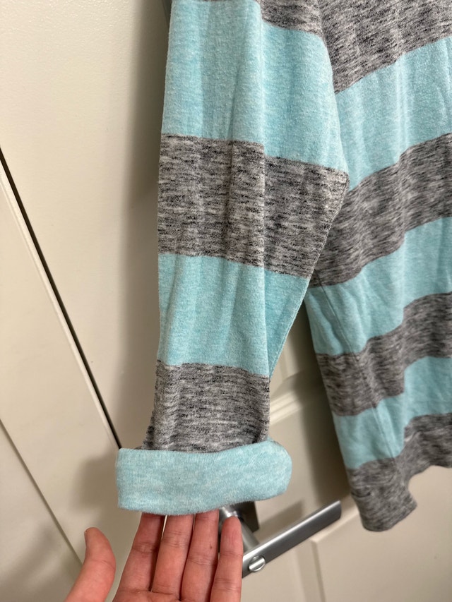 TNA Wide Stripe Scoop Neck Top - Light Blue/Gray - Size S - photo 4