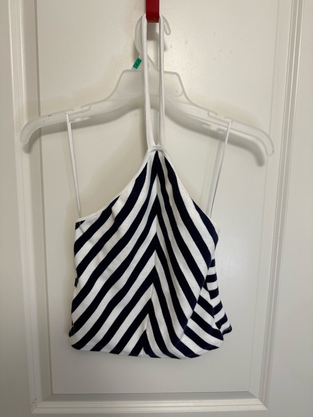 Zara Navy and White Striped Cropped Top - Size M