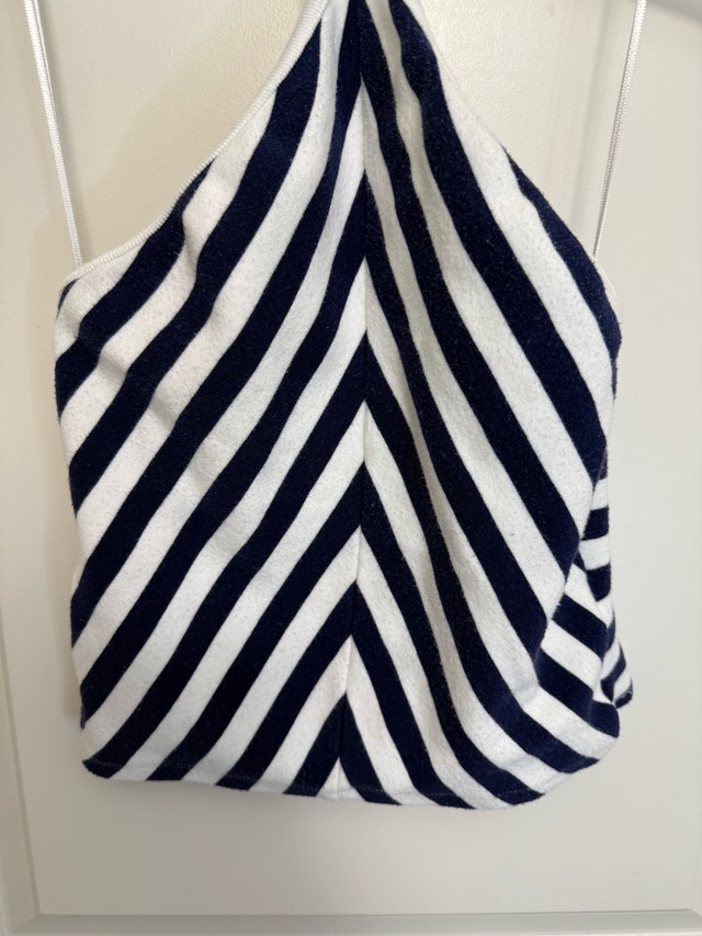 Zara Navy and White Striped Cropped Top - Size M - photo 2