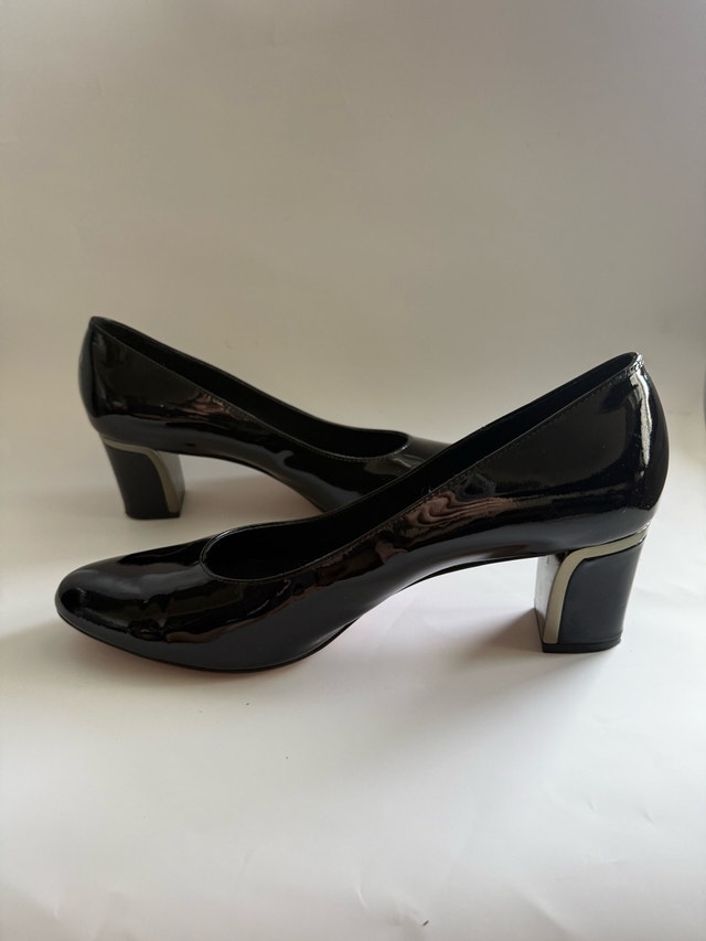 VANELi Classic Black Patent Low Block Heel Pumps Size 12