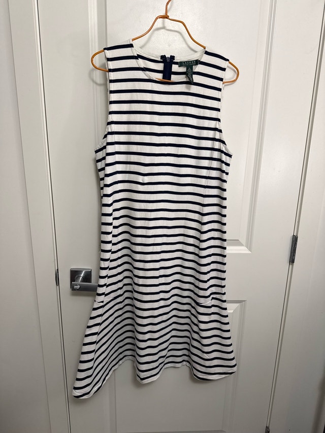 Ralph Lauren White and Navy Striped Midi Dress XL