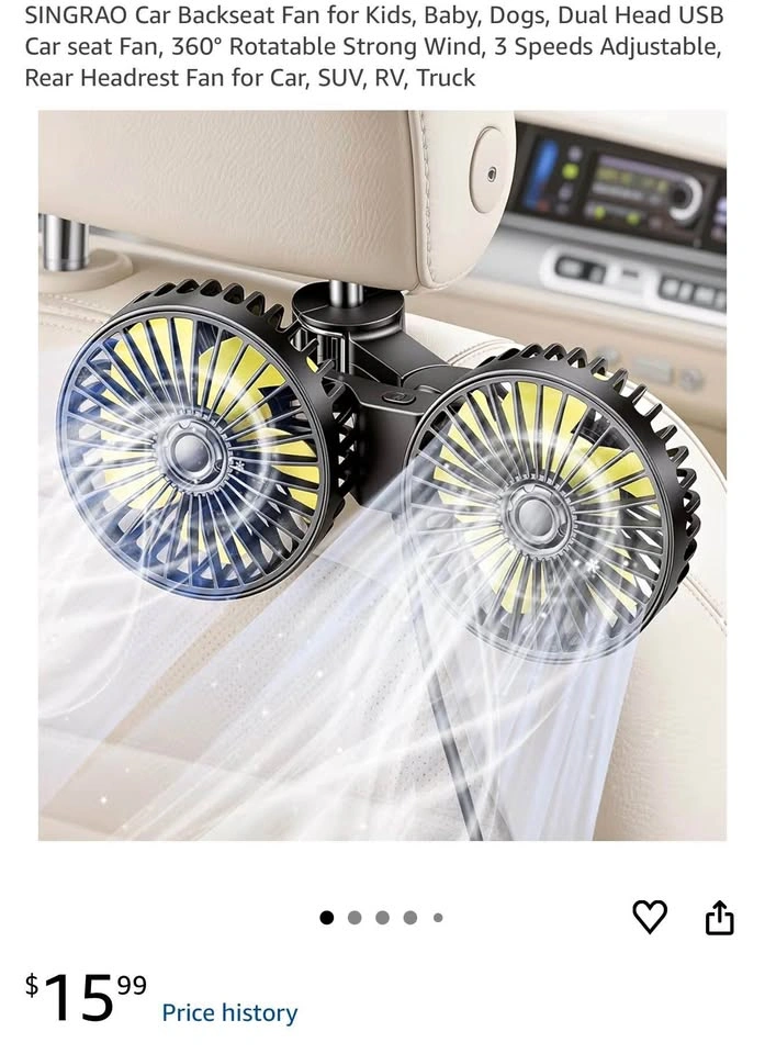 (New) Dual Head USB Car seat Fan