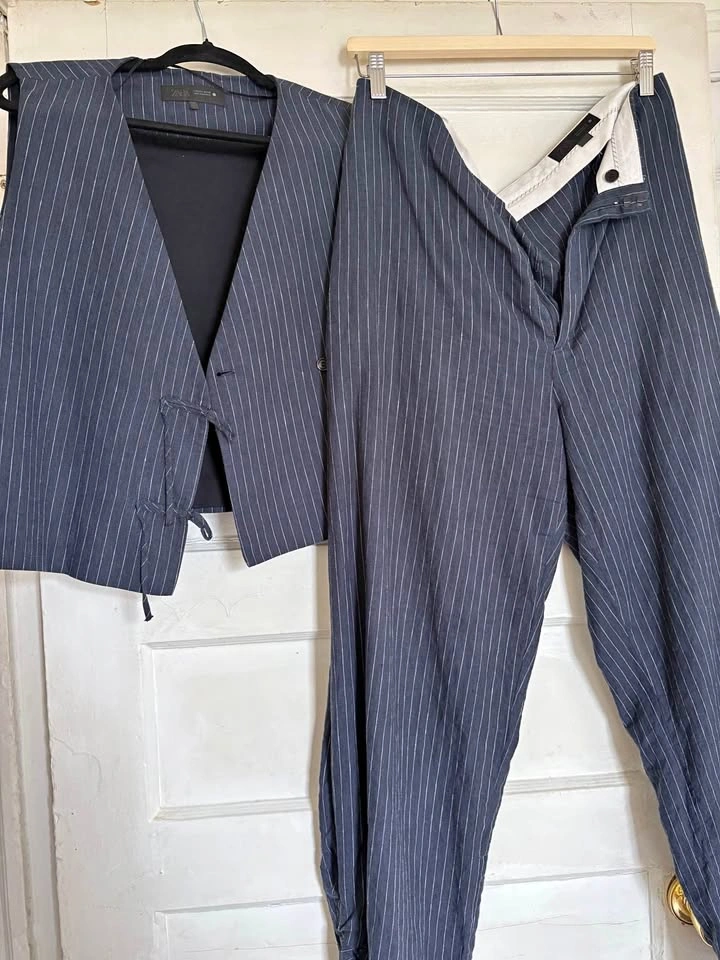 Zara Navy Striped Vest and Trouser Set XL