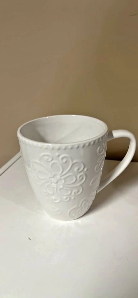 White Embossed Floral Mug