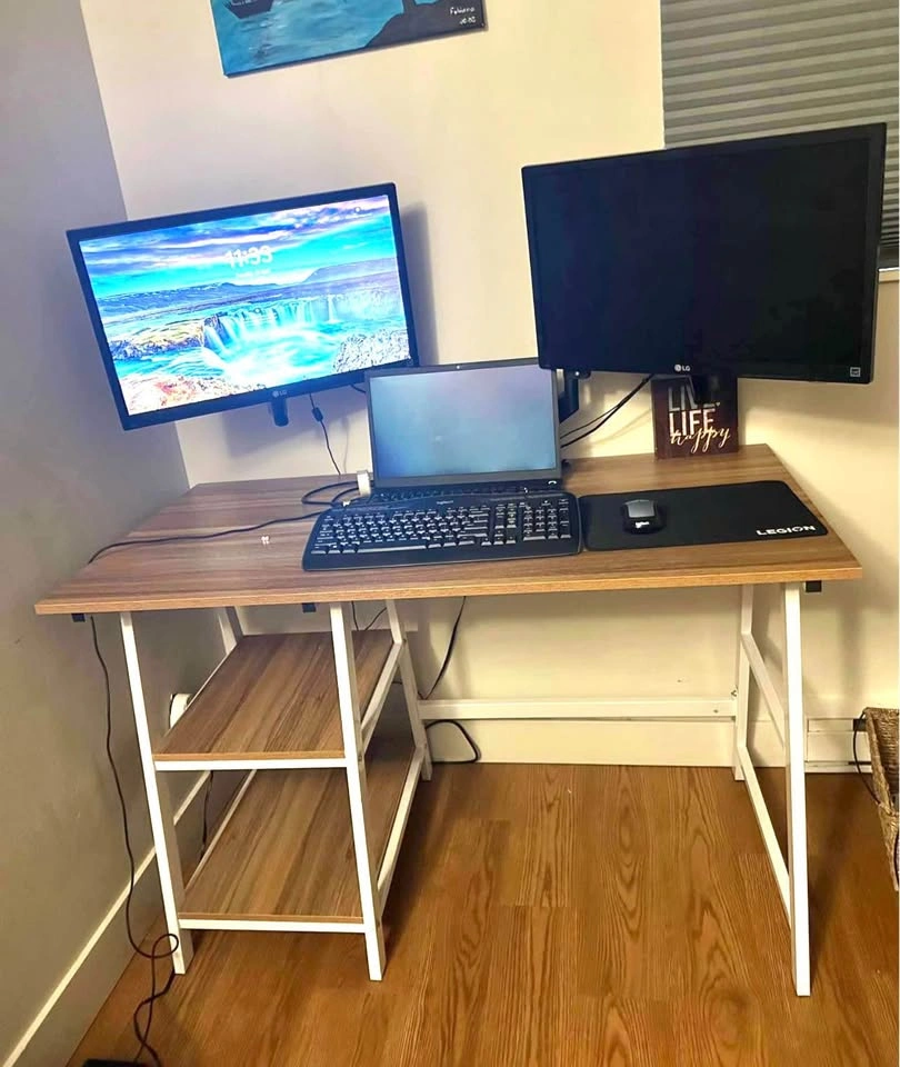 47" Oak & White Metal Computer Desk with Storage Shelves - photo 3