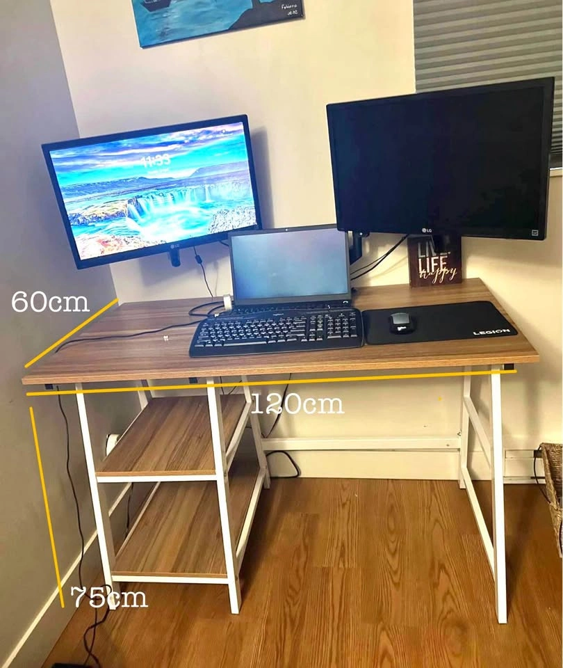 47" Oak & White Metal Computer Desk with Storage Shelves - photo 4