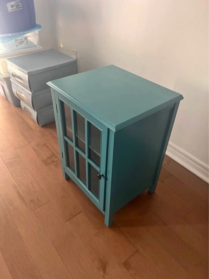 Teal Side Table with Glass Door