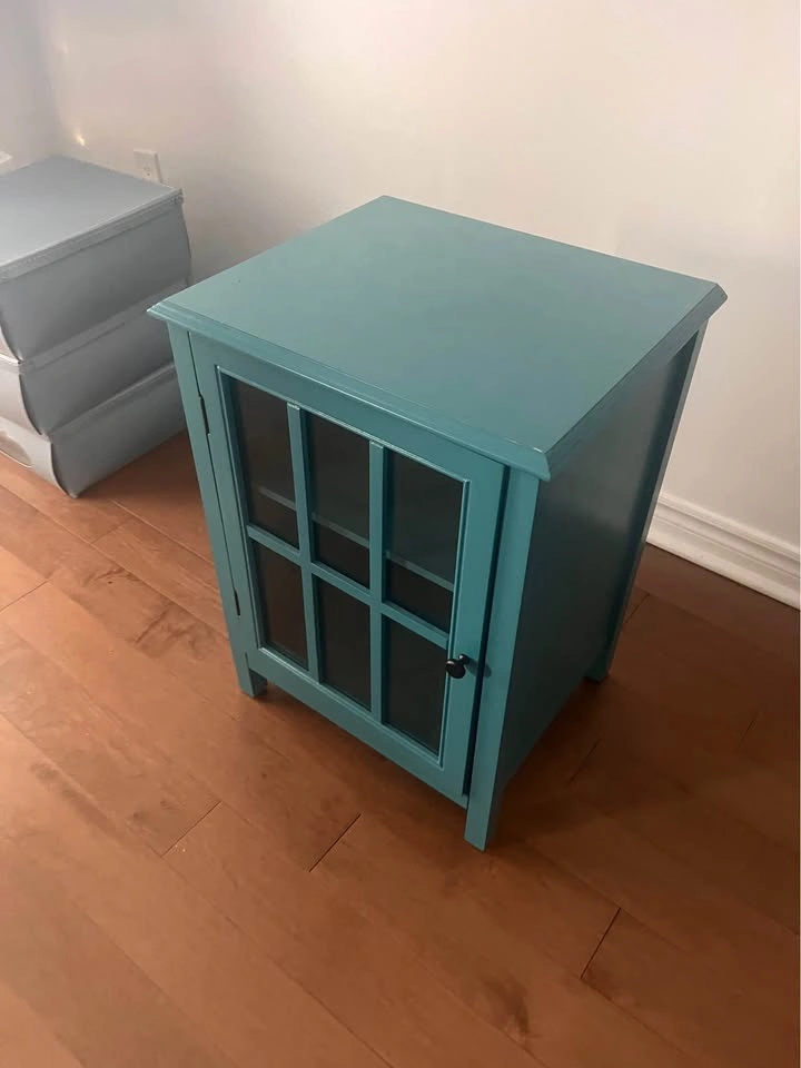 Teal Side Table with Glass Door - photo 2