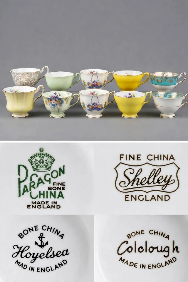 10 Assorted Fine Bone China Teacups (Shelley, Royal Chelsea, Par