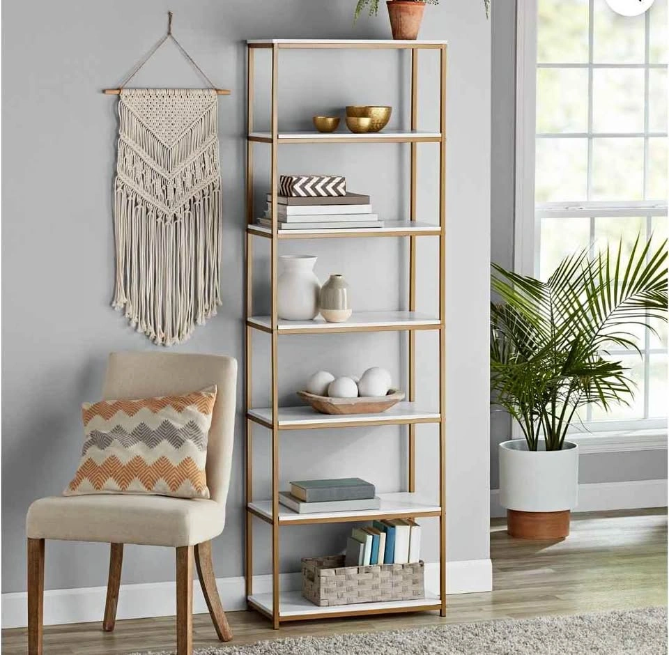 Brand New Gold & White 6-Tier Bookshelf