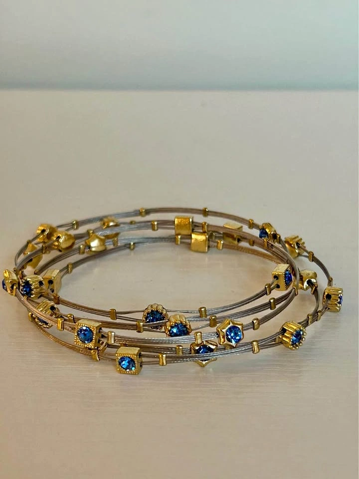 Gold & Blue Gemstone Multi-Strand Bracelet