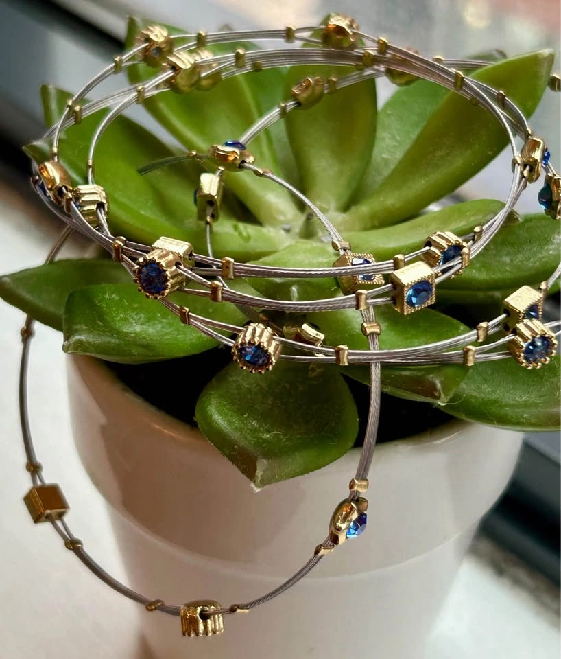 Gold & Blue Gemstone Multi-Strand Bracelet - photo 4
