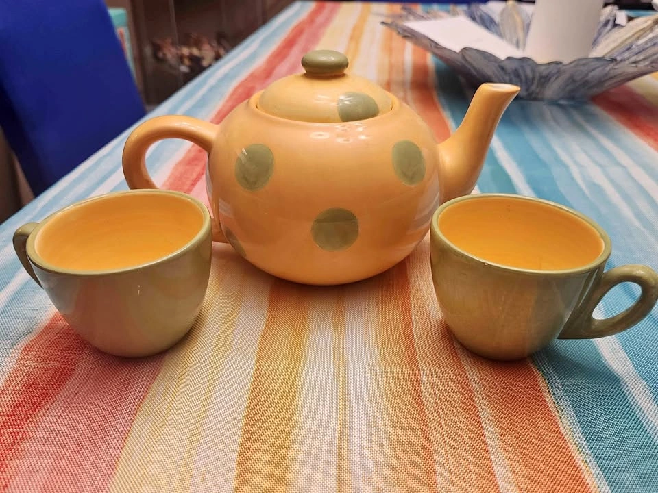 Napa Creations Hand Painted Polka Dot Tea Set Teapot 2 Cups