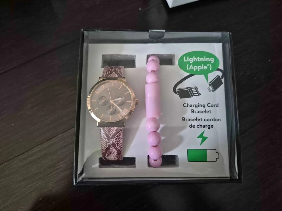 Brand New Pink Women's Watch & Charging Cord Bracelet Gift Set