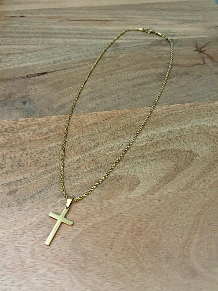 Gold Tone Cross Necklace - Stainless Steel (18K Gold Plated)