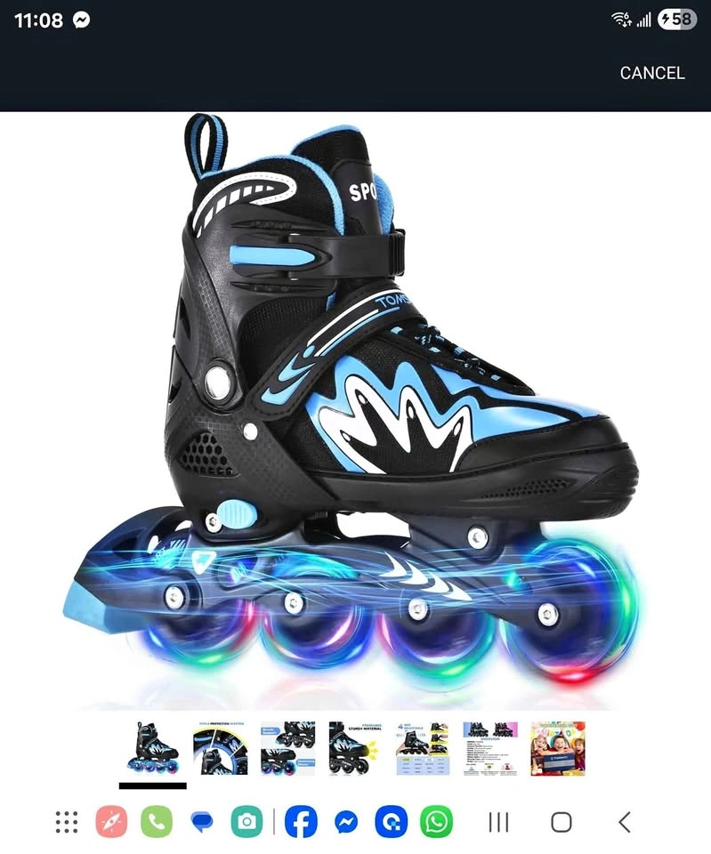 Adjustable Inline Roller Skates - Large Size, LED Wheels