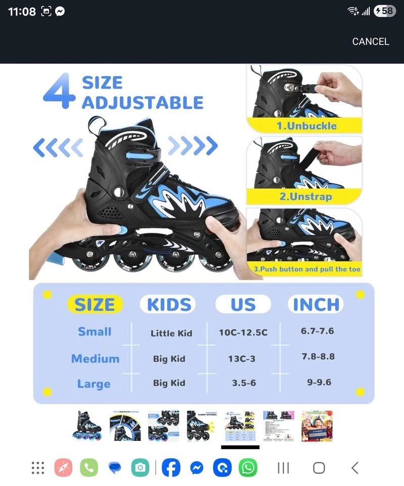 Adjustable Inline Roller Skates - Large Size, LED Wheels - photo 5