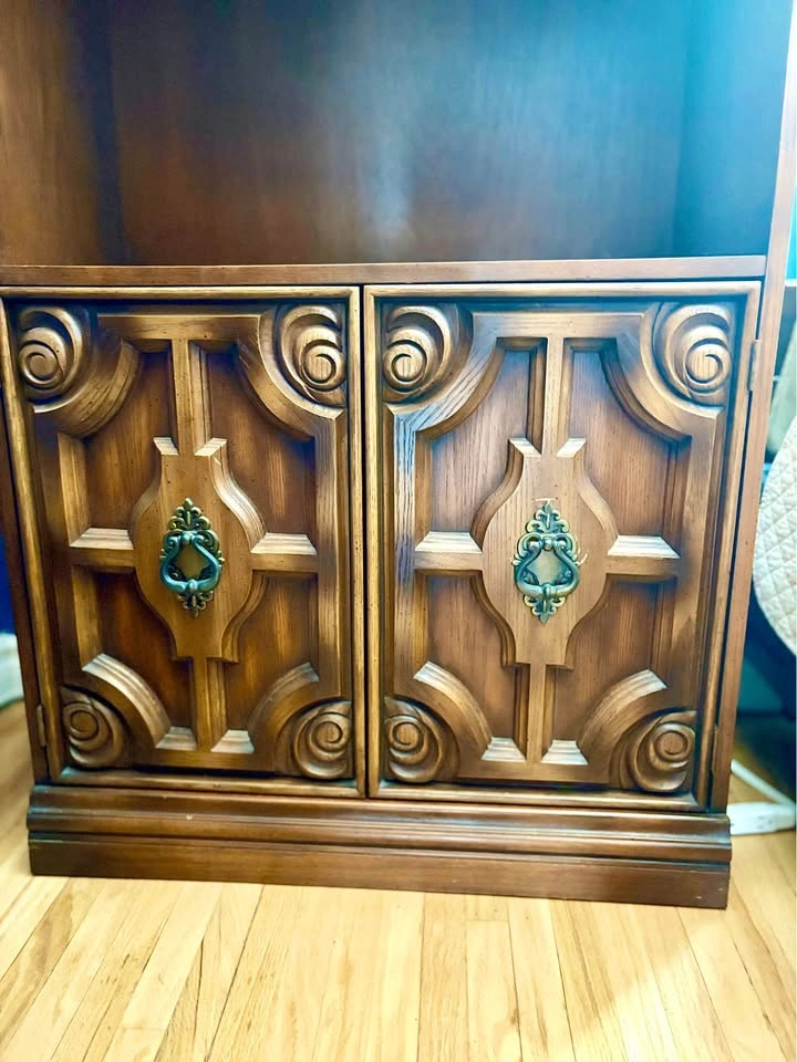 Vintage Carved Wood Bookcase w/ Cabinet - photo 2