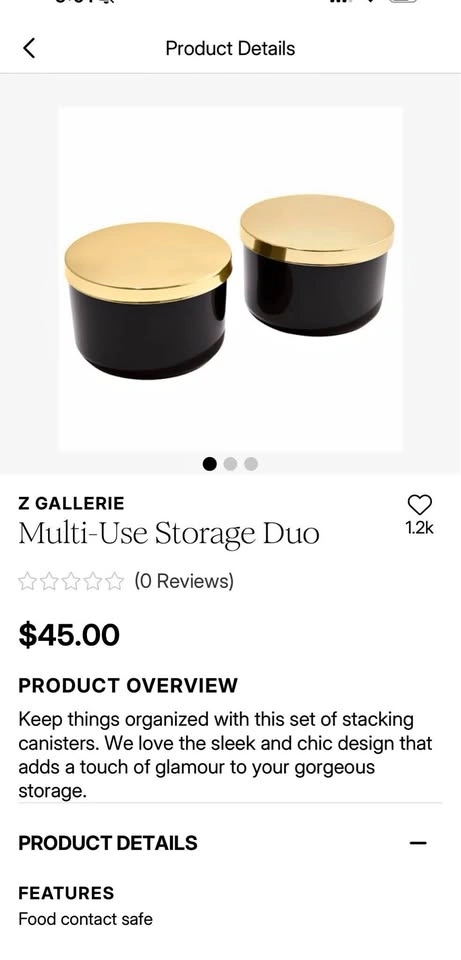 Z Gallerie Black/Gold Storage Containers
