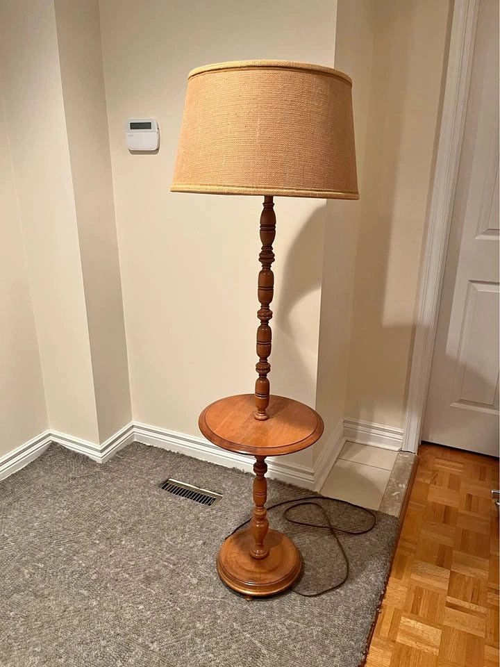 Vintage Wood Floor Lamp with Tray Table