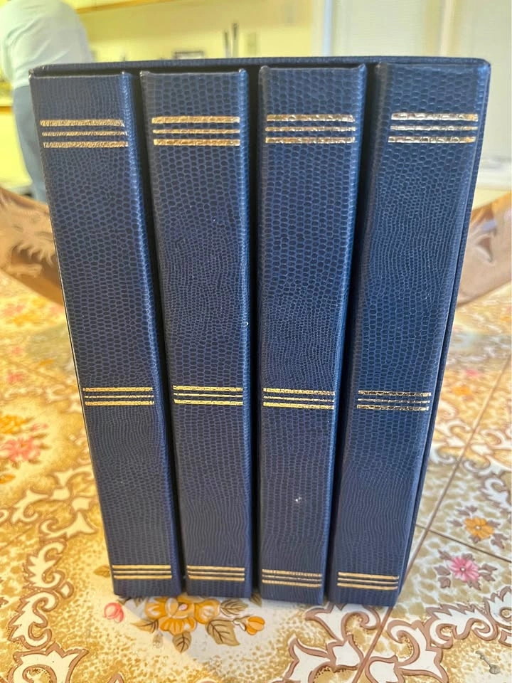 Set of 4 Blue Faux Leather Photo Albums with Slipcase