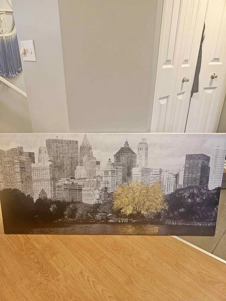 NYC Cityscape w/ Golden Tree Canvas Art