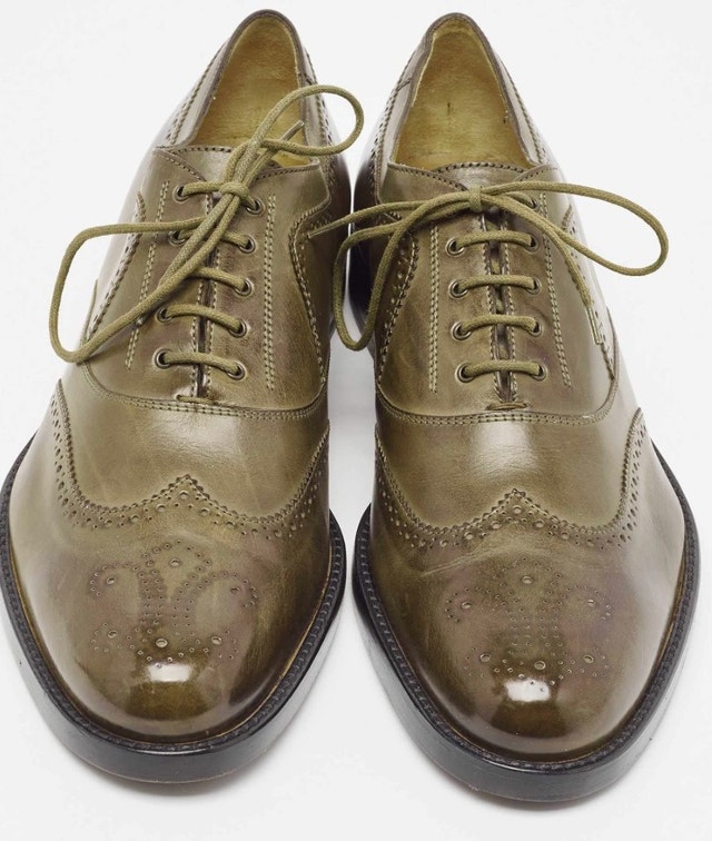 Alexander McQueen Olive Green Brogue Leather Lace Up Oxfords 41 - photo 3