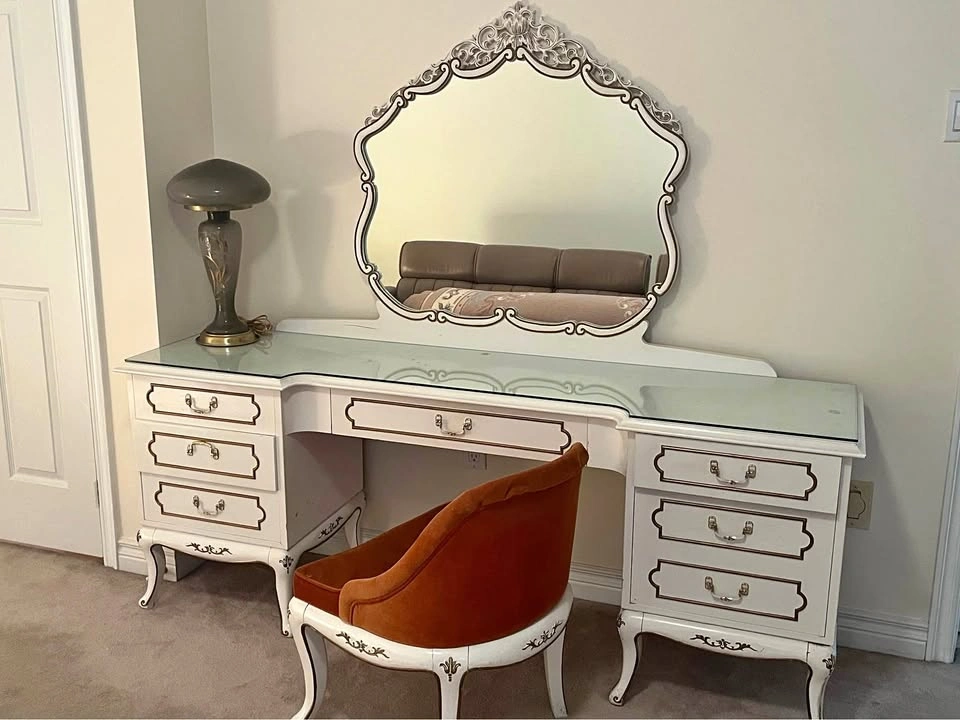 Vintage French Provincial Vanity with Mirror and Chair