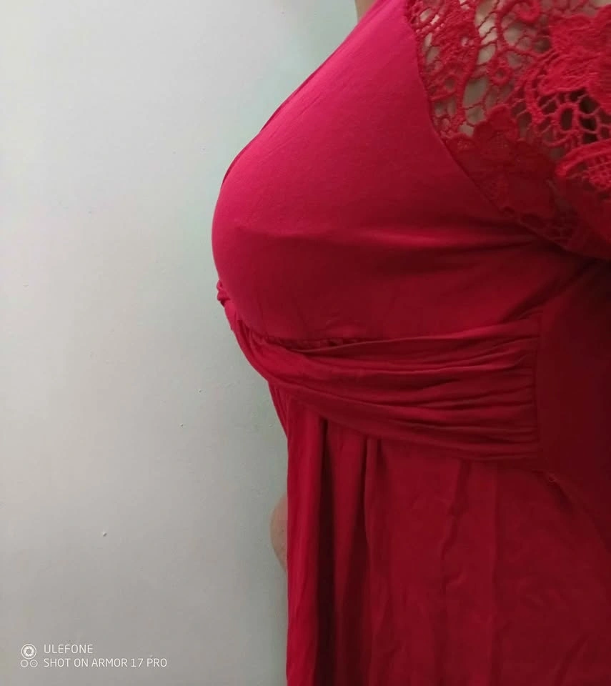 Cute Red Dressy top with Lace Sleeves Knot Front, flowy stretchy - photo 2
