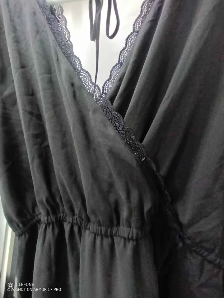 Black Silk-like Wrap Top with Lace Trim - New - photo 5