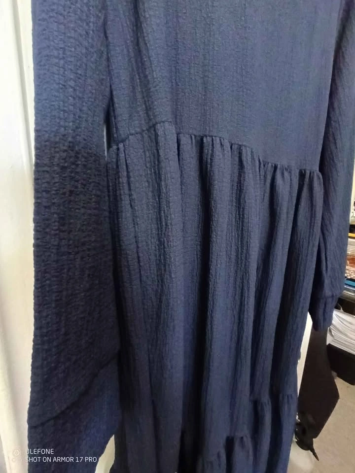 Navy Blue Long Sleeve Mock Neck Tiered Modest Dress Size L - photo 2
