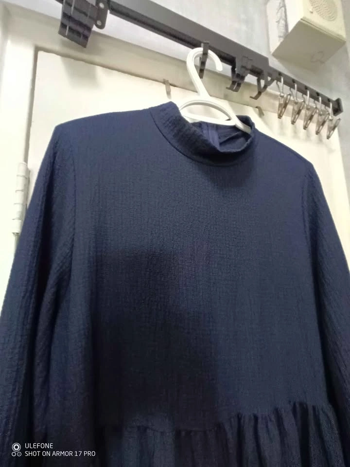 Navy Blue Long Sleeve Mock Neck Tiered Modest Dress Size L - photo 3