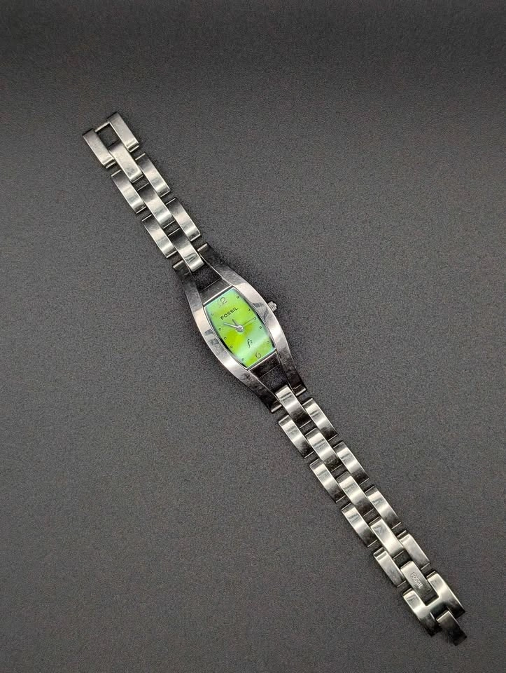 Fossil Womens Watch Silver Band Blue Green Face - photo 2
