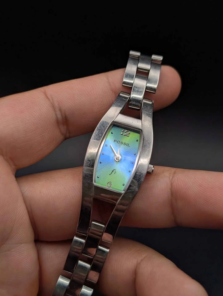 Fossil Womens Watch Silver Band Blue Green Face - photo 3
