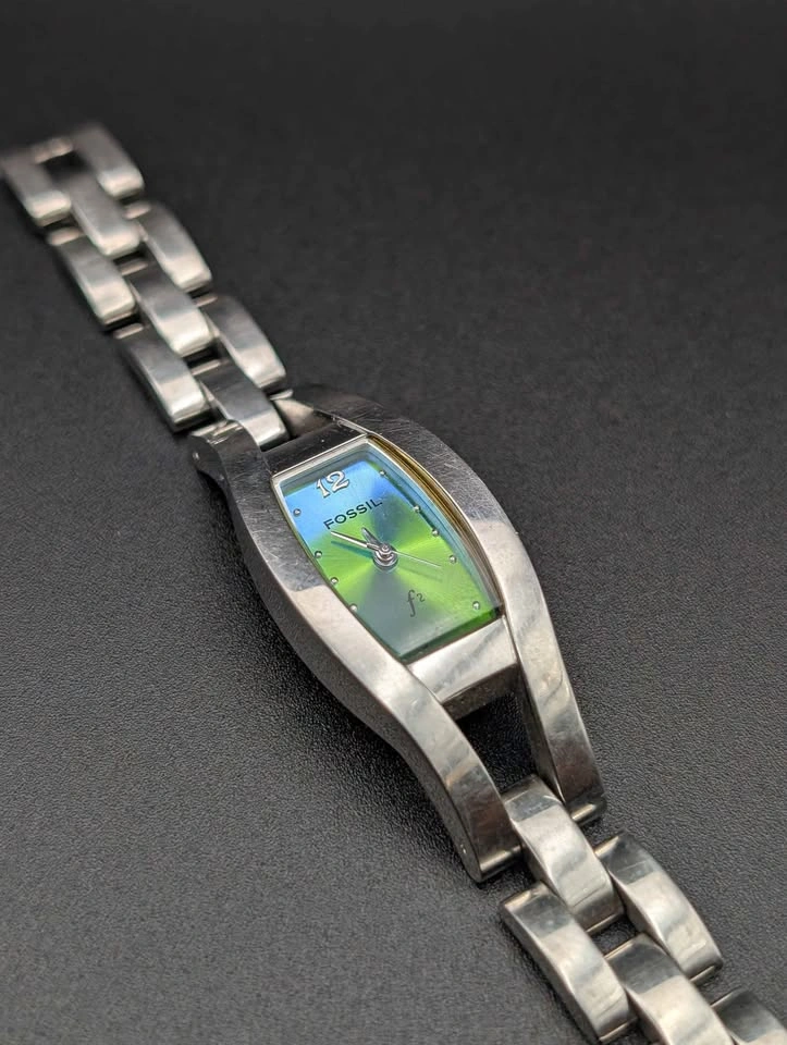 Fossil Womens Watch Silver Band Blue Green Face - photo 4