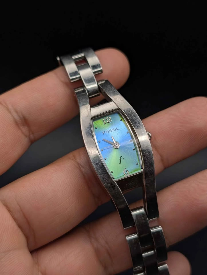 Fossil Womens Watch Silver Band Blue Green Face - photo 5