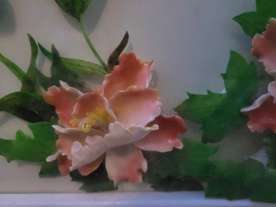 Asian Jade Art Frame - Lucky Peacocks & Cherry Blossoms - photo 2