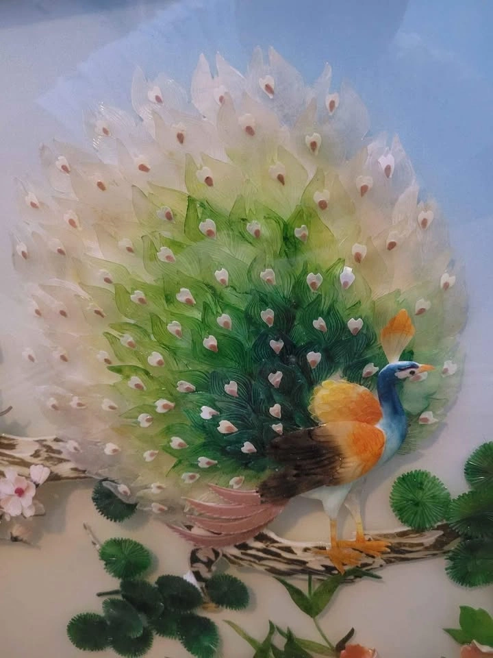 Asian Jade Art Frame - Lucky Peacocks & Cherry Blossoms - photo 3