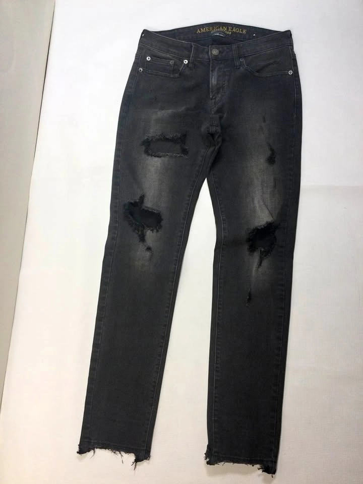 🌱American Eagle Jeans Mens 30x34 Black Denim Distressed Straight