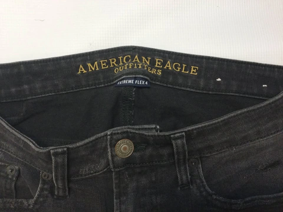 🌱American Eagle Jeans Mens 30x34 Black Denim Distressed Straight - photo 3