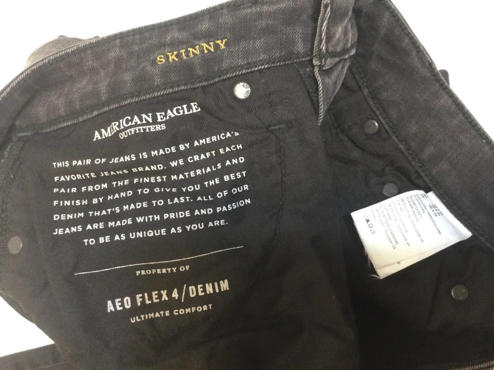 🌱American Eagle Jeans Mens 30x34 Black Denim Distressed Straight - photo 4
