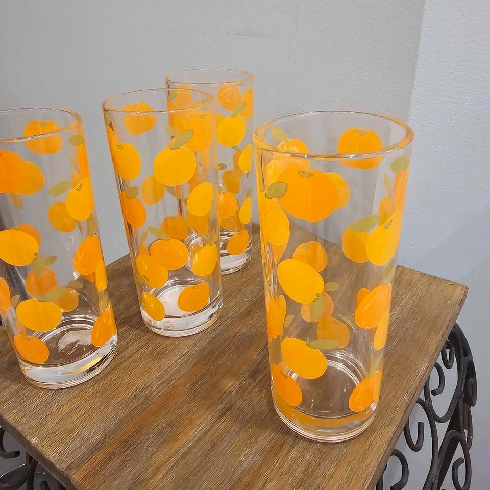 Vintage-style Orange Juice Glasses! Retro Citrus Set of 4 🍊 - photo 2