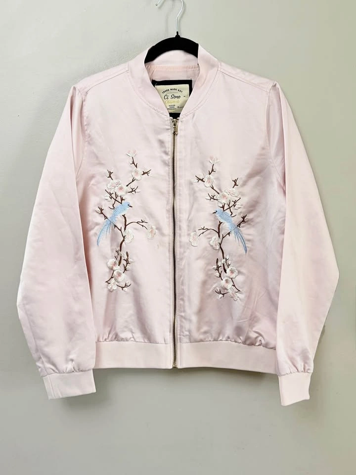Ci Sono Light Pink Embroidered Bomber Jacket - Large