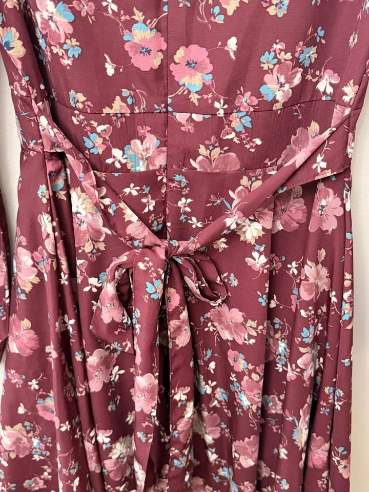 Girl.Is Floral Long Sleeve A-Line Dress Burgundy Pink Small - photo 5
