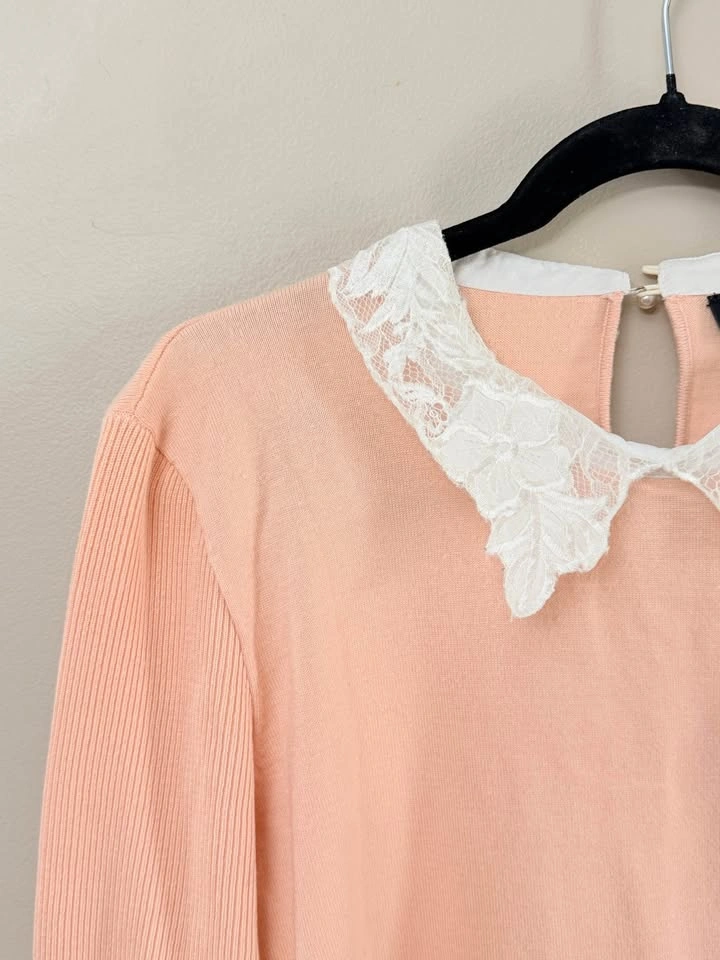 Karl Lagerfeld Pink Sweater Blouse Lace Collar - photo 2