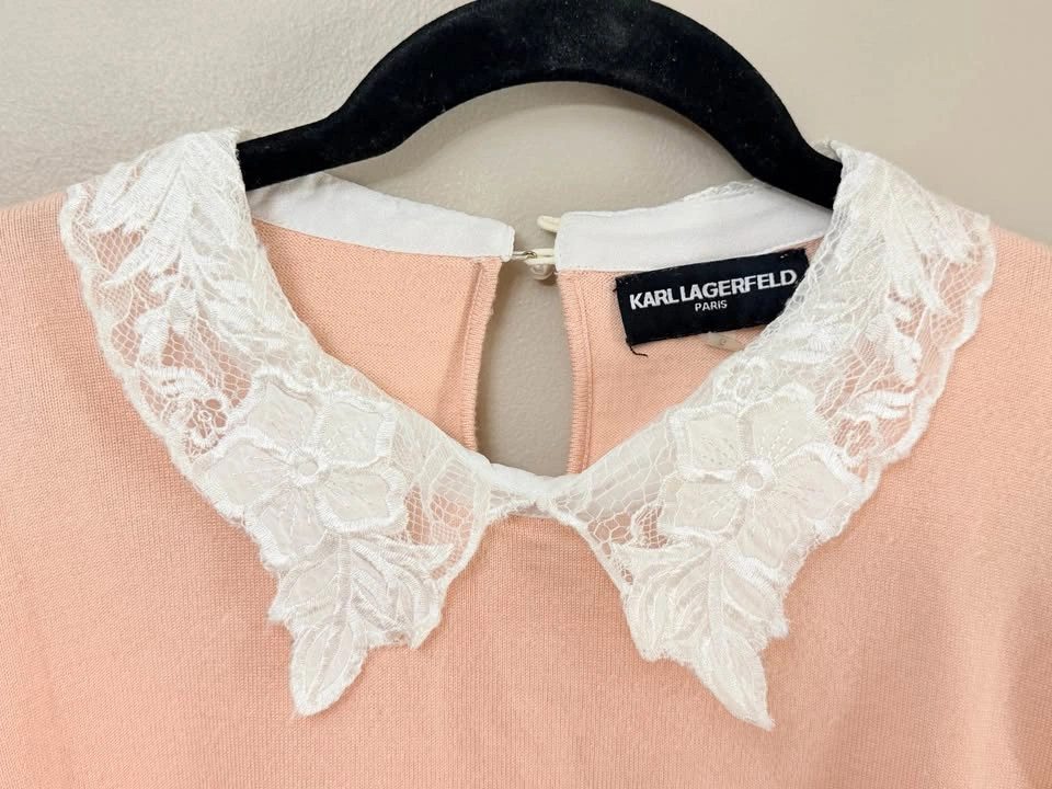 Karl Lagerfeld Pink Sweater Blouse Lace Collar - photo 3